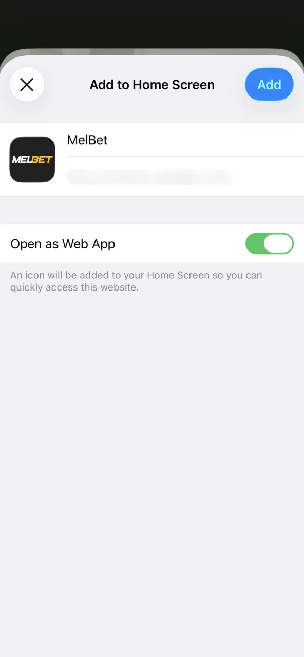 Press add to instantly create Melbet PWA icon.